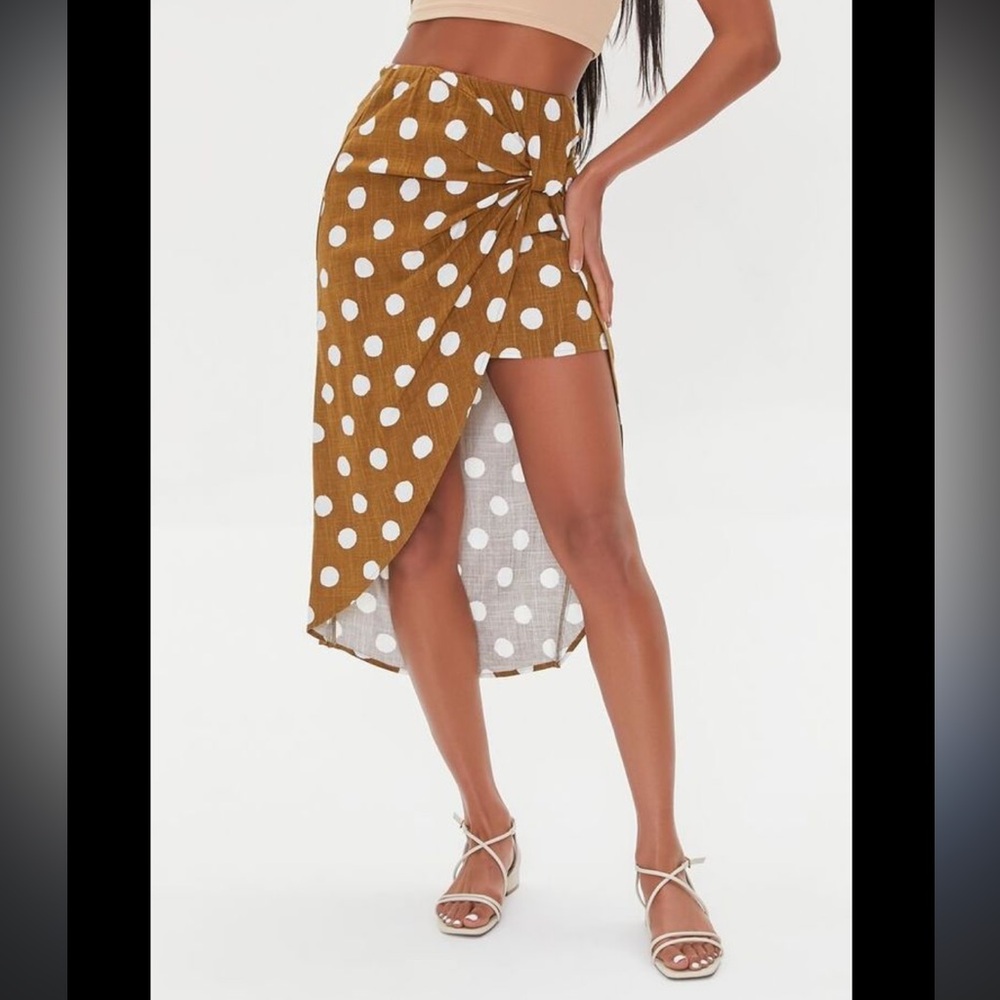Brown and White Knot Front Mini/ Midi Combo Skirt- size Medium